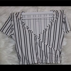 Striped Overlapped Cropped Top